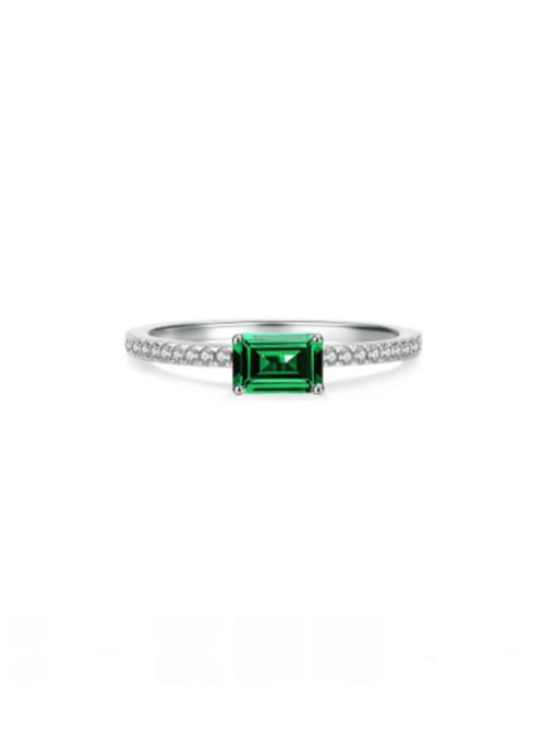 Platinum [Emerald] 925 Sterling Silver Cubic Zirconia Geometric Dainty Band Ring